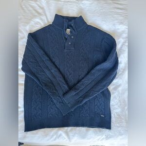Barbour Men’s Chunky Aaron Button Navy Cable Knit Wool Sweater